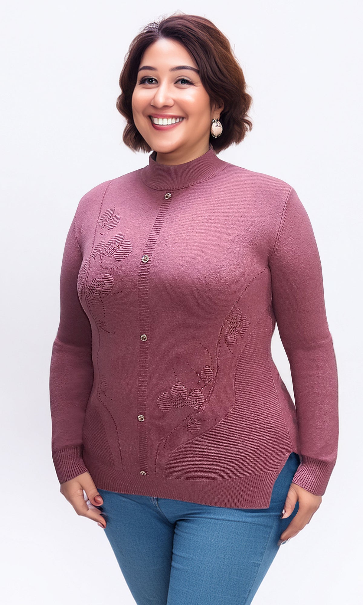 Suéter con cuello mock y aplicación. MOD. BLX-2318.