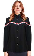 Blusa abierta manga larga con aplicación. MOD. BR-010