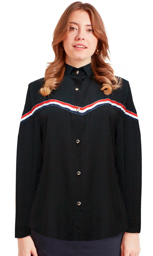 Blusa abierta manga larga con aplicación. MOD. BR-010