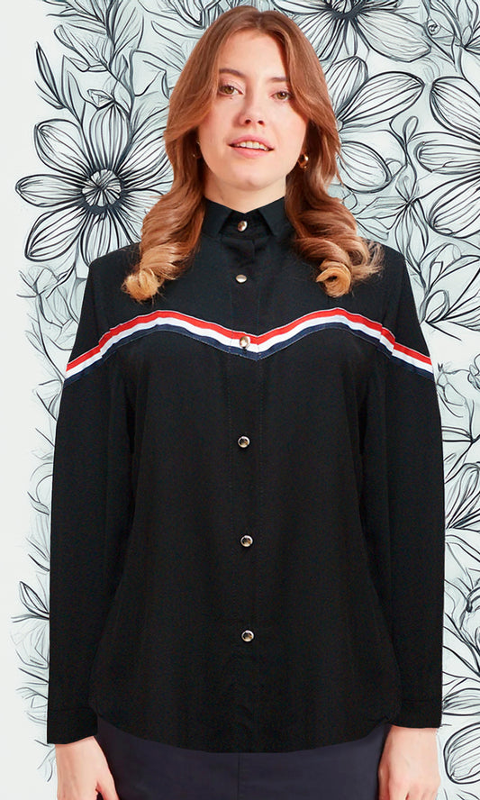 Blusa abierta manga larga con aplicación. MOD. BR-010