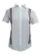 Blusa abierta de manga corta con aplicación. MOD. BR-040