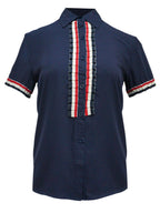 Blusa abierta de manga corta con aplicación. MOD. BR-041