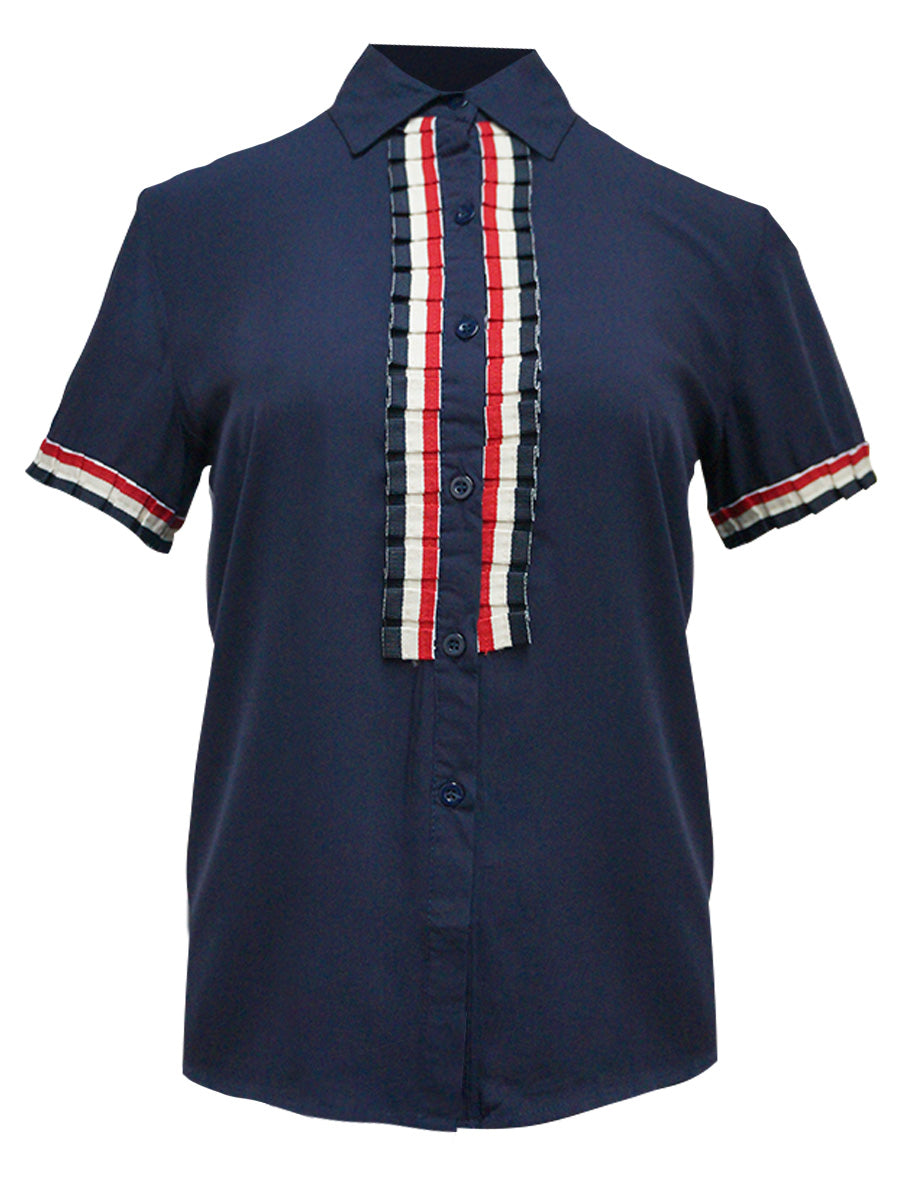 Blusa abierta de manga corta con aplicación. MOD. BR-041