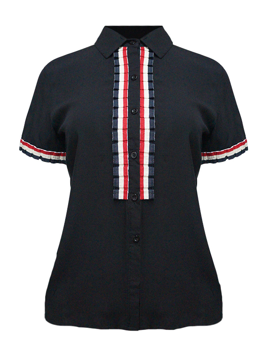 Blusa abierta de manga corta con aplicación. MOD. BR-041