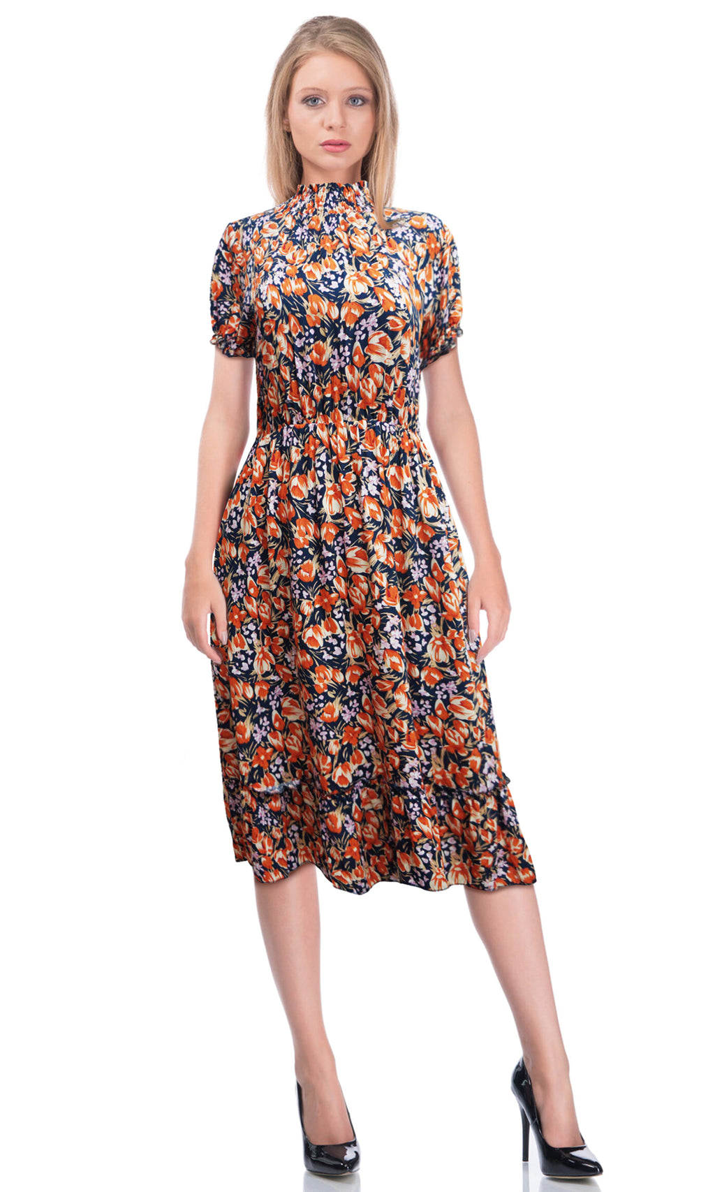 Vestido 3/4 cuello mock. MOD. BVW-064