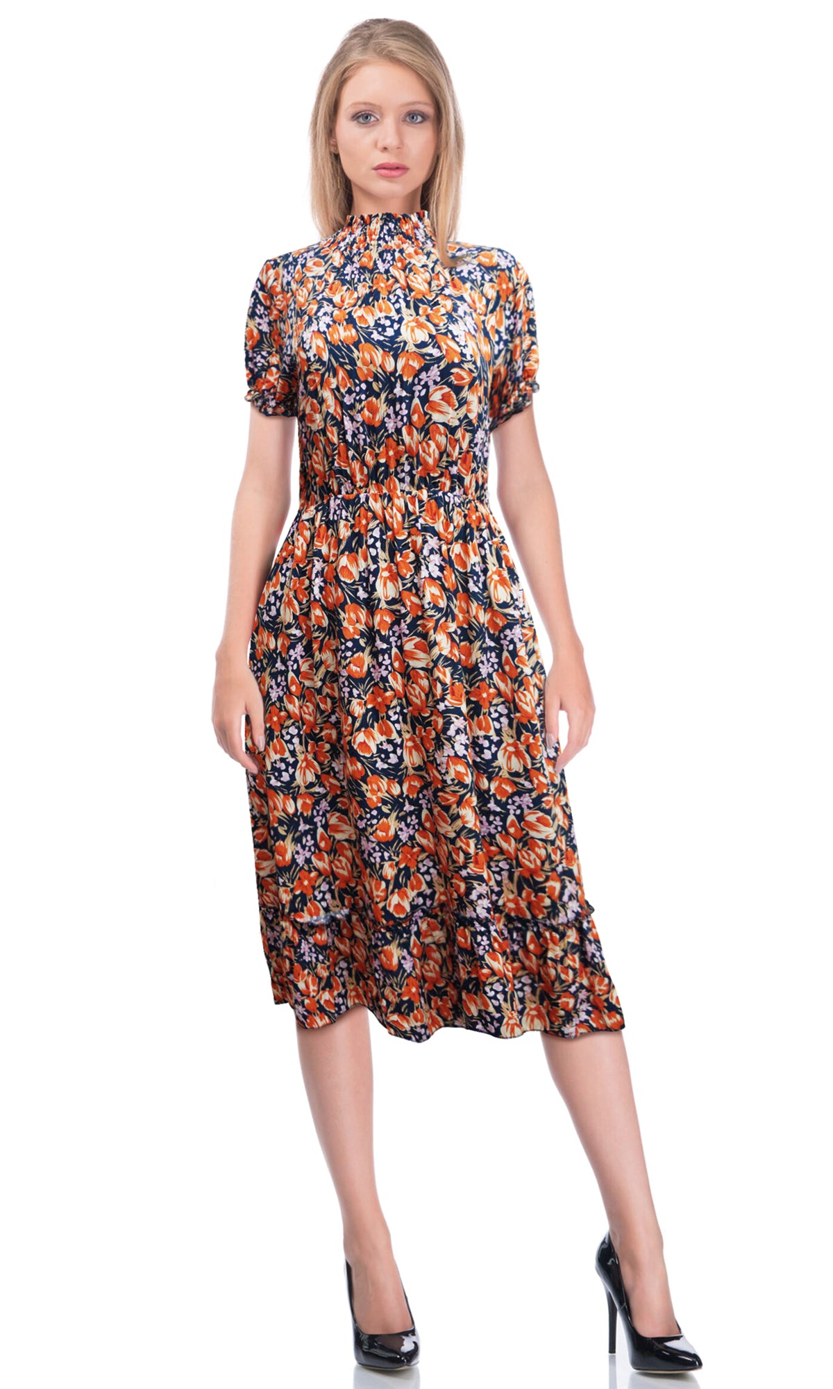 Vestido 3/4 cuello mock. MOD. BVW-064