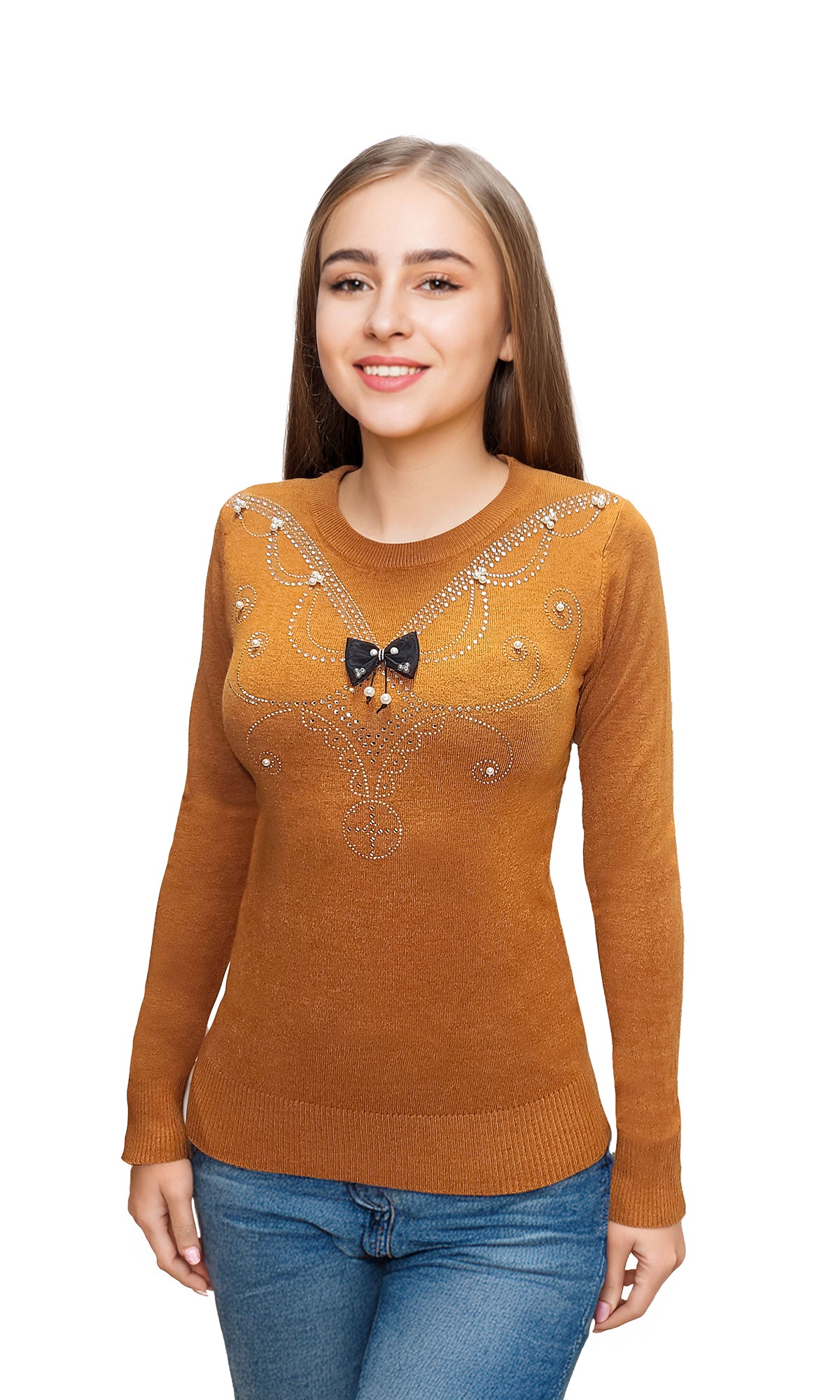 Suéter cerrado con aplicación. MOD. BWQ7-026.