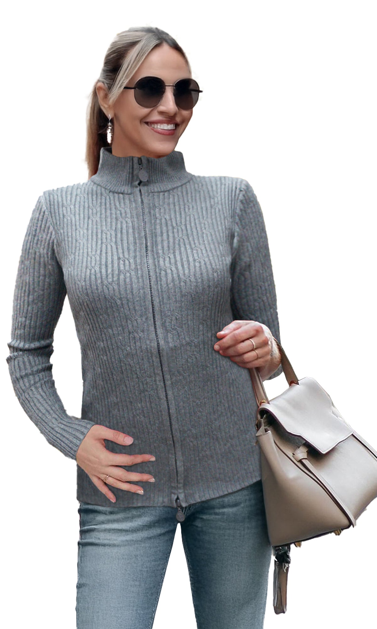 Suéter abierto cuello mock. MOD. NS-429.