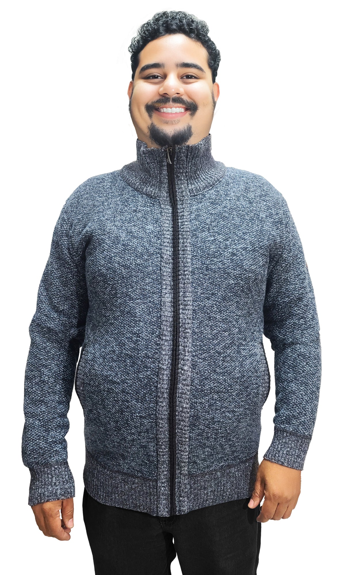 Suéter abierto con forro de peluche cuello mock. MOD. XBMF-028